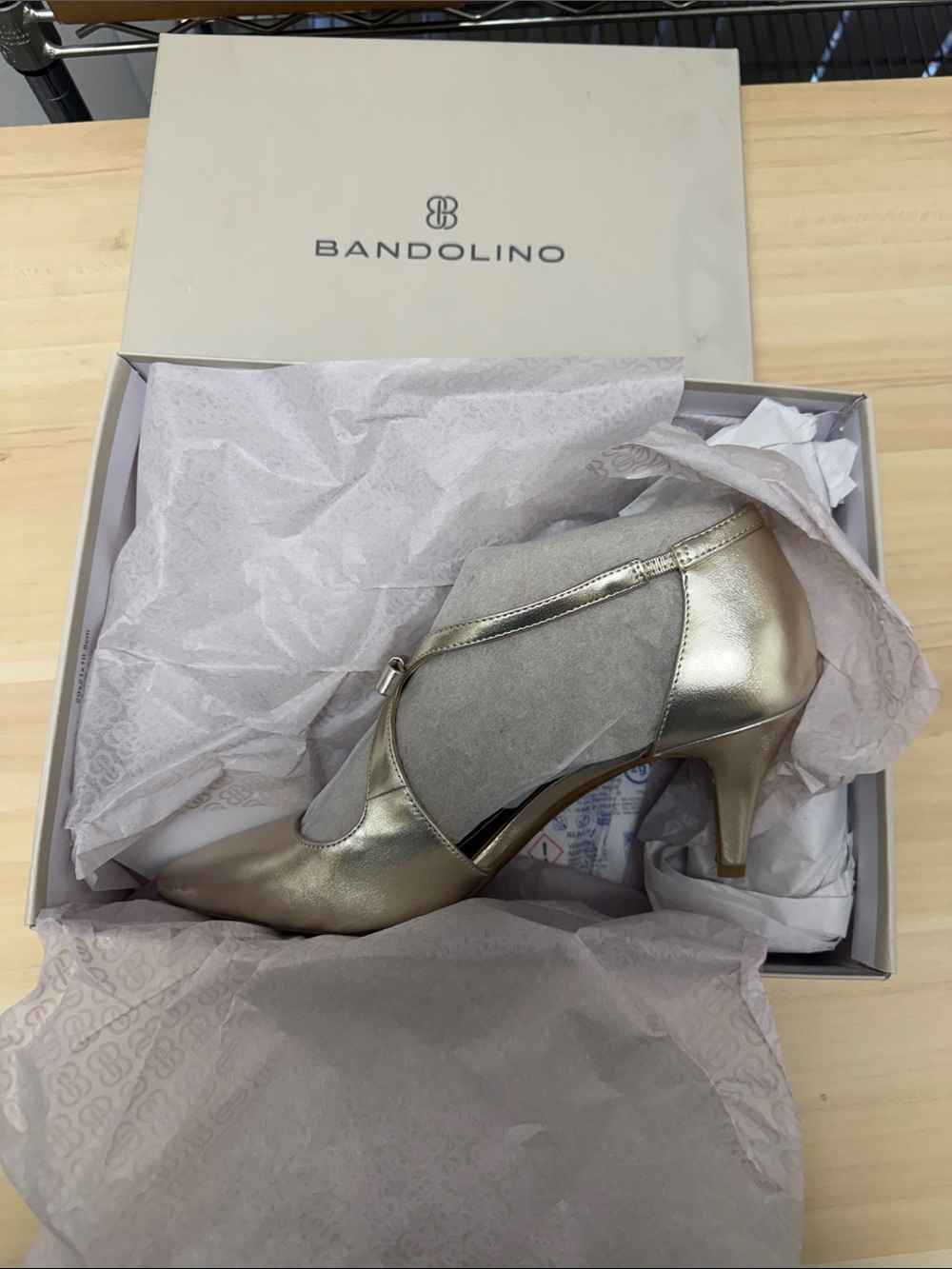 Bandolino Gold T-Strap Pointed-Toe Mid Heel Pumps